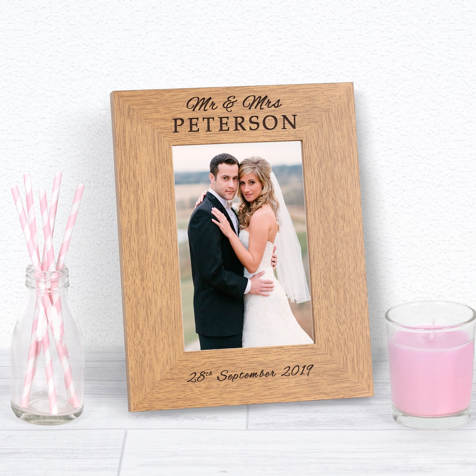 image 1 of Personalised Mr and Mrs Wedding Day Wood Picture Frame 6 x 4