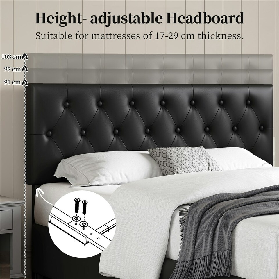 image 1 of Yaheetech 150 cm W × 200 cm L Bed Frame with Adjustable Headboard and 2 Drawers Black