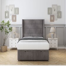 Sloomy Sterling Slate Naples Ottoman Bed Base With 54" Wingback Headboard 4' Small Double | Grey | Slate | Small Double | 1