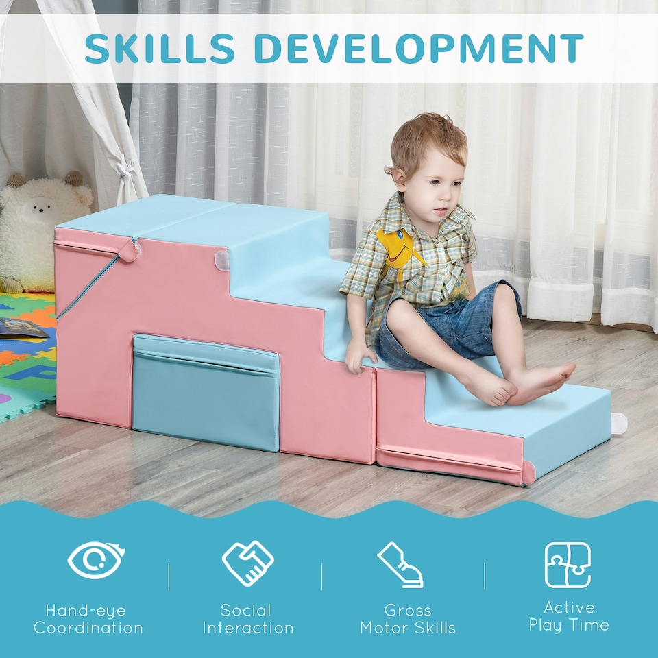 image 1 of HOMCOM 2-piece Soft Play Set, Baby Foam Climber Block for Toddler, Pink Blue