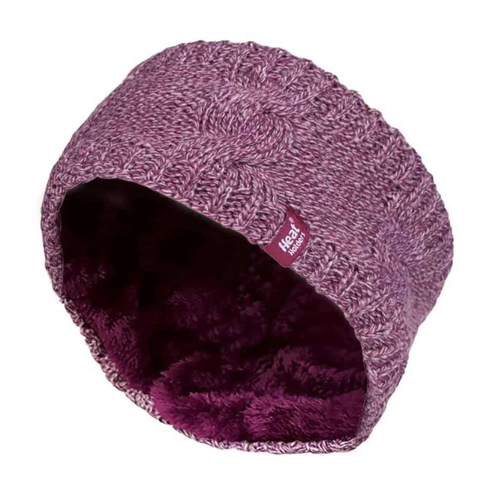 image 1 of Ladies Cable Knitted Fleece Lined Thermal Winter Ear Warmer Headband | Pink | Pink | One Size | 1