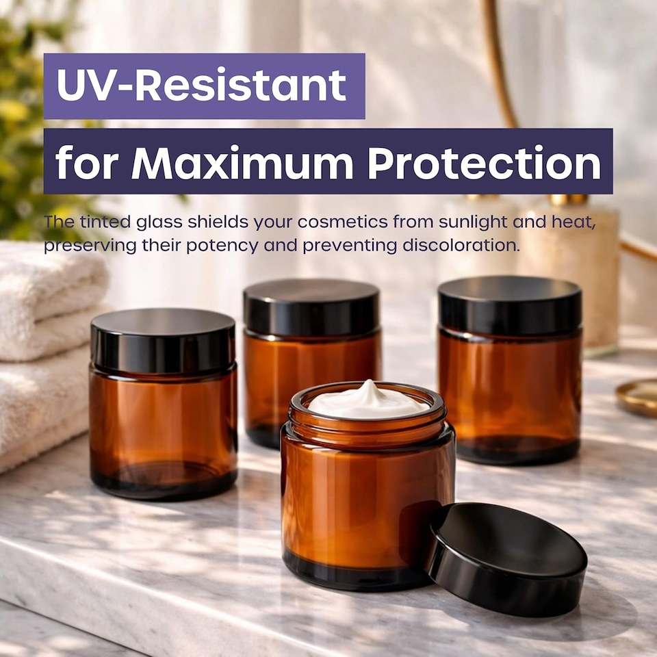 image 1 of Cosmetic Amber Glass Jar Set - UV Protection for Powder, Lotion and Cream