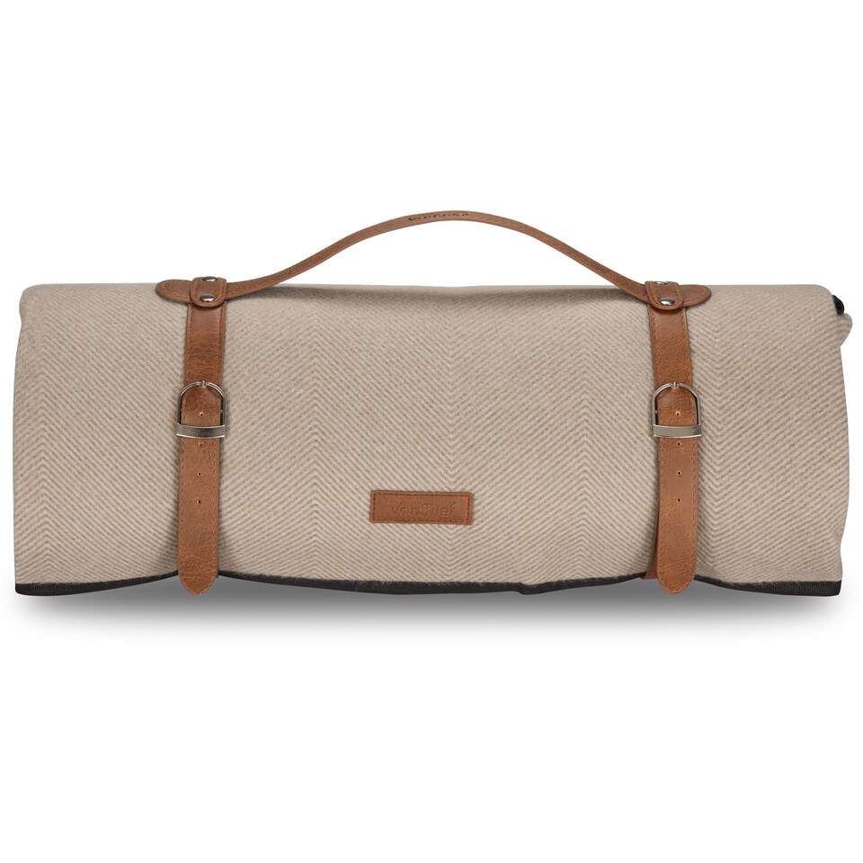 image 1 of VonShef Picnic Blanket XL Beige Herringbone for Outdoors