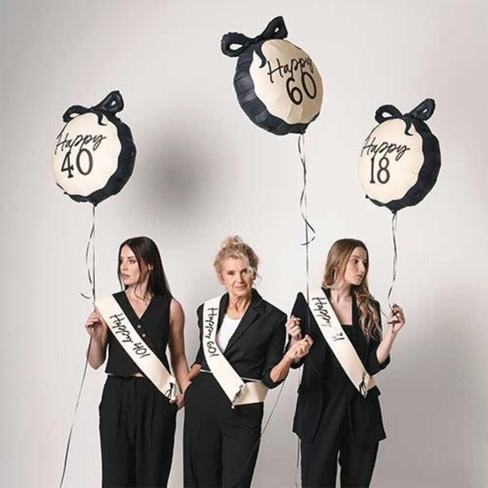 image 1 of Happy 60th Birthday Black Bow Cream Elegant Milestone Round Foil Helium Balloon 48cm / 19 in Black