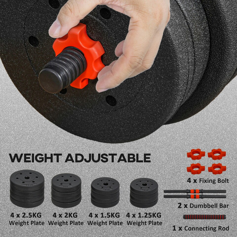 image 1 of HOMCOM 30kg Adjustable 2 IN 1 Barbell Dumbbells Weight Set for Body Fitness