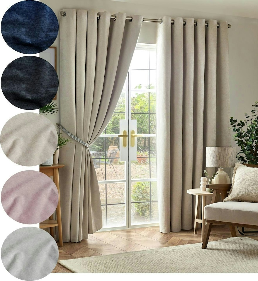 image 1 of Chenille Blackout Ring Top Eyelet Curtains - 229cm x 229cm - Cream