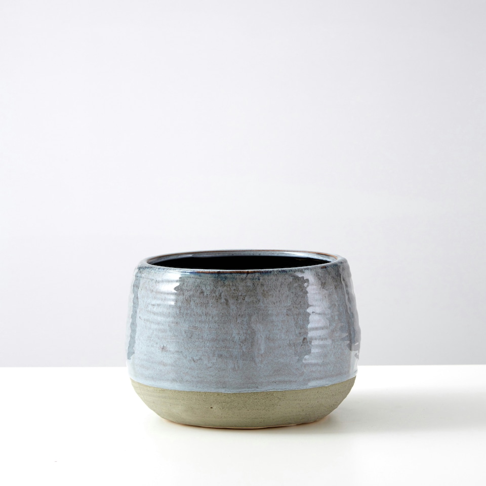 image 1 of Interiors by Premier Handcrafted Large Grey Planter, Glazed Finish Large Garden Flower Pot, Versatile Outdoor Flower Planter Grey