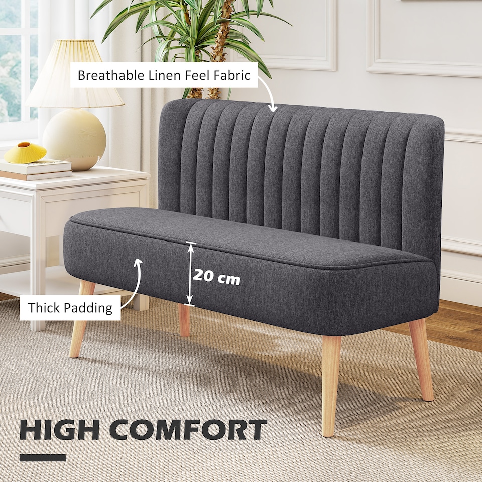 image 1 of HOMCOM Modern Linen Double Seat Sofa with Wood Frame Foam Padding Breathable Comfortable Compact Couch Home Office Dark Grey