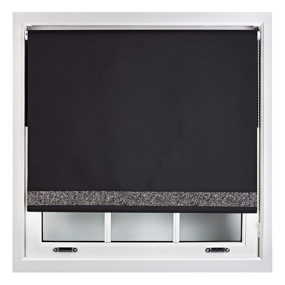 image 1 of FURNISHED Thermal Blackout Roller Blinds with Glitter Edge - (W)235cm x (L)210cm | Black | Black 1 | (W) 235cm x (L) 210cm