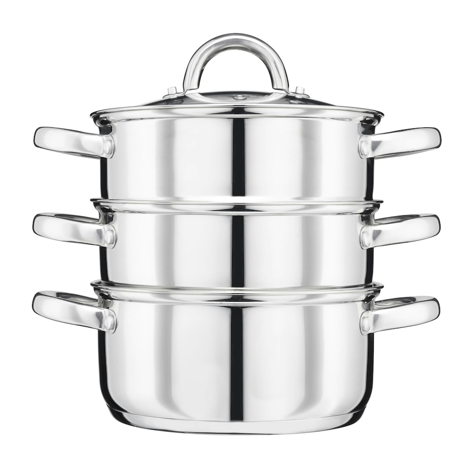 image 1 of Cooks Professional 3 Tier Stainless Steel Steamer Pan | Suitable for All Hobs Inc Induction | Dishwasher Safe | 22cm Diameter