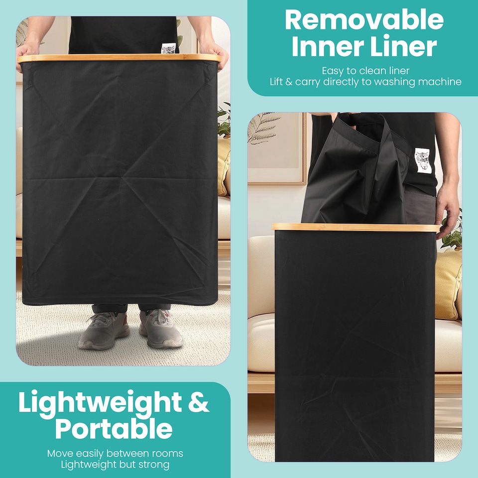 image 1 of 140L Foldable Laundry Basket with Lid, Polyester Clothes Hamper