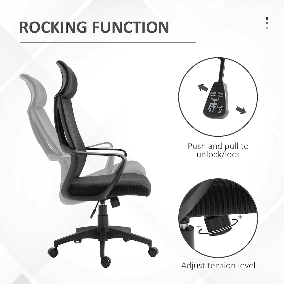 image 1 of Vinsetto Mesh Back Office Chair w/ Adjustable Height Padded Headrest Black