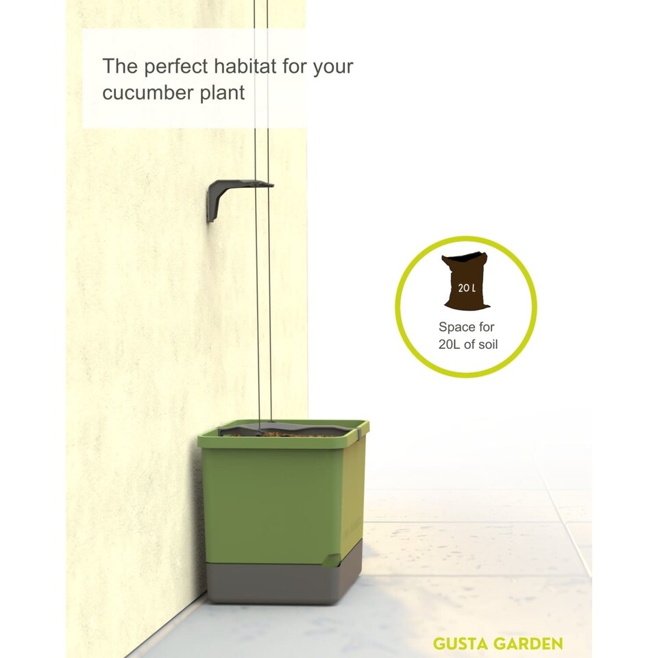 image 1 of GUSTA GARDEN Curt Cucumber Pot - Plant Pot with Trellis for Cucumbers, Irrigation System (Dark Green)