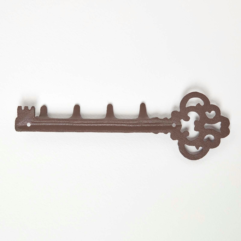 image 1 of Homescapes Ornate Vintage Key Cast Iron Wall Hook Brown | One Size