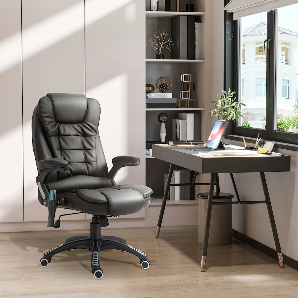 image 1 of HOMCOM Heated Vibrating Massage Office Chair with Reclining Function, Brown
