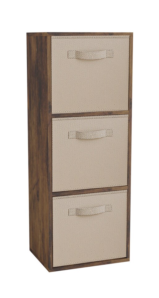 image 1 of 3-Tier Cube Shelving Unit with Inserts | Brown | Rustic Brown & Beige | 1