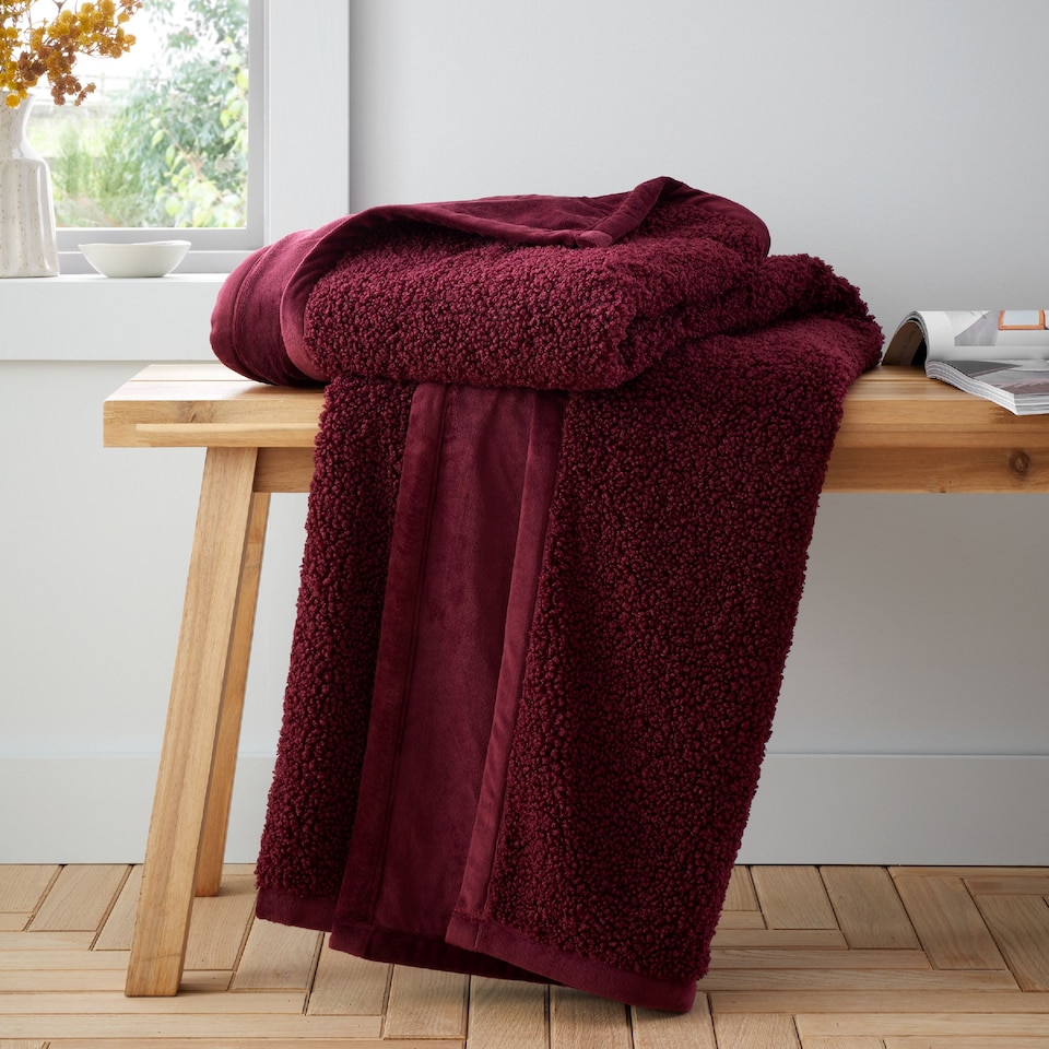 image 1 of Catherine Lansfield So Soft Velvet Boucle Blanket Throw | Red | Damson