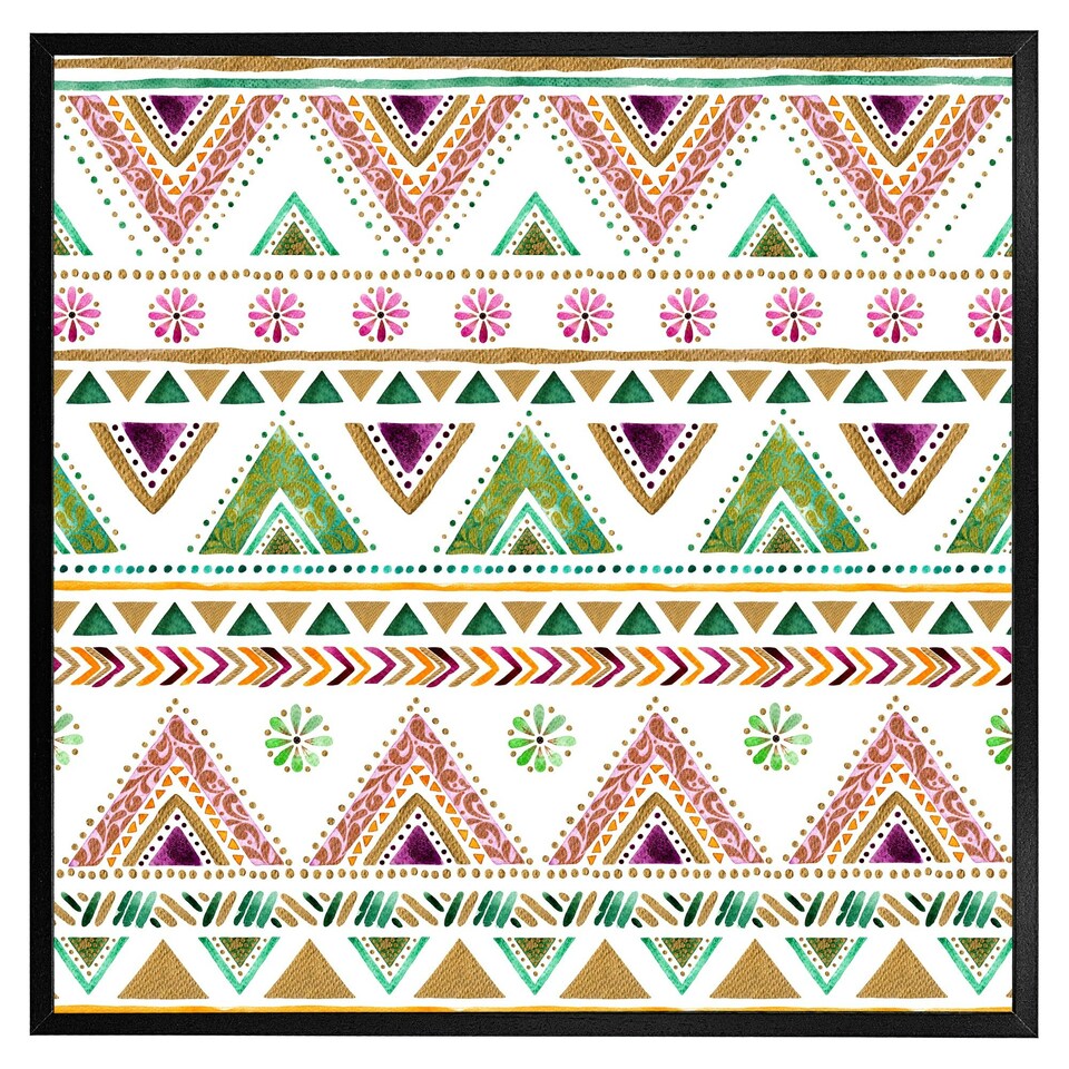 image 1 of Colourful striped gold style triangles (Picutre Frame) Brown | XL