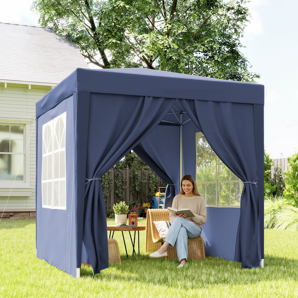 image 1 of Outsunny 2 x 2 m Garden Pop Up Gazebo, Wedding Party Tent Marquee, Water Resistant Awning Canopy with Sidewalls, Windows, Carry Bag, Blue
