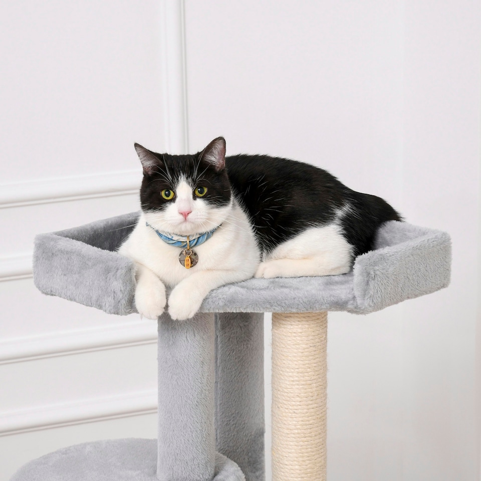 image 1 of PawHut Multi-level Cat Tree Tower with Condo Scratching Post, 150cm, Grey