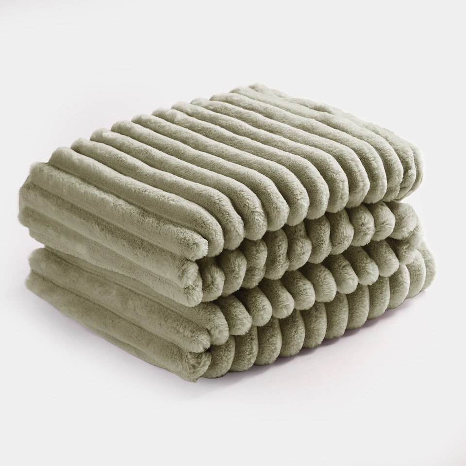 image 1 of OHS Faux Fur Ribbed Fleece Throw Blanket Winter Warm Supersoft