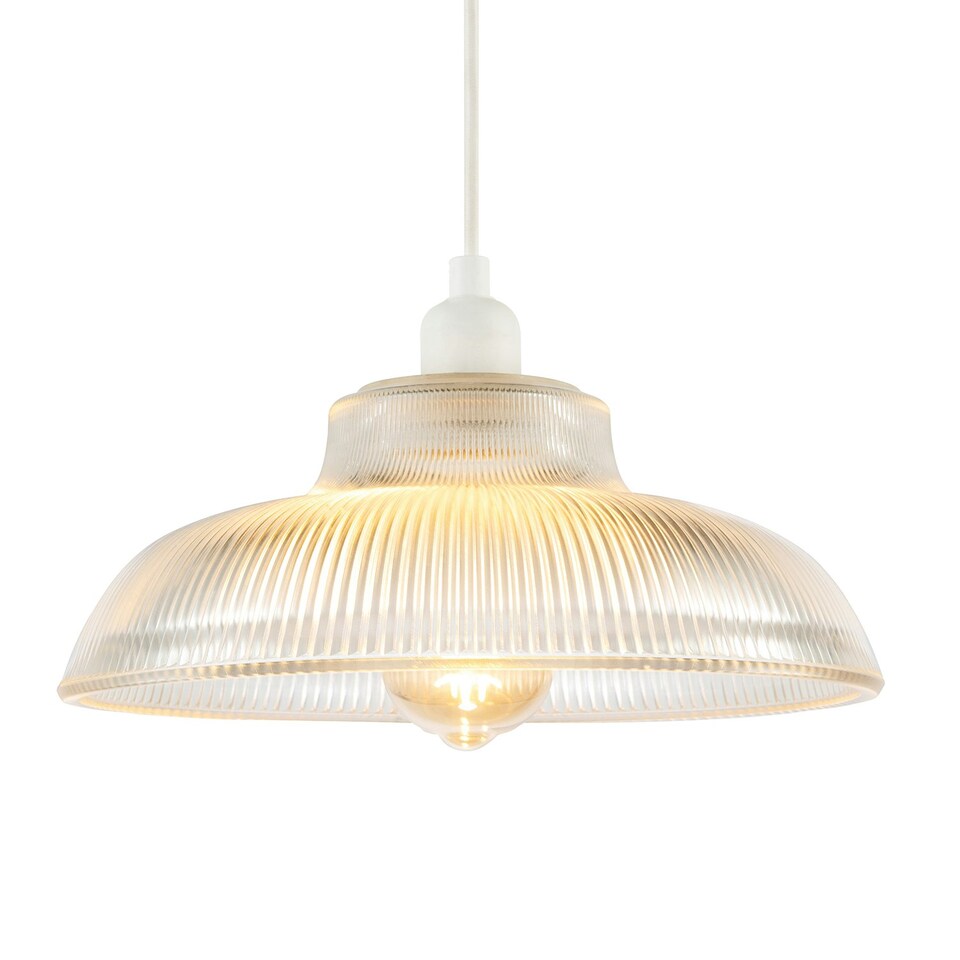 image 1 of Classic American Diner Clear Ribbed Glass Ceiling Pendant Light Shade Clear