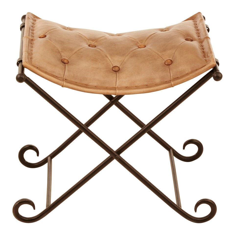 image 1 of Interiors by Premier Light brown Leather And Iron Stool Brown