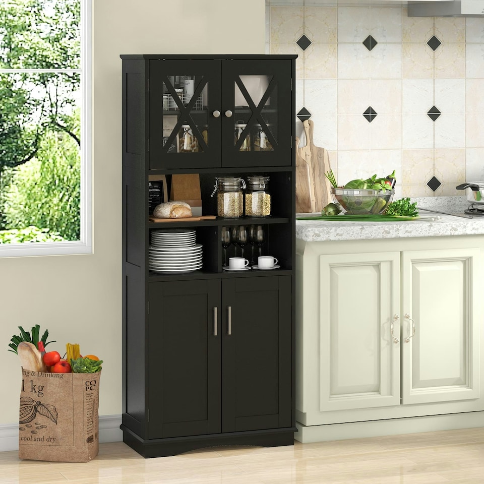 image 1 of COSTWAY Tall Bathroom Cabinet Floor Storage Cabinet Black