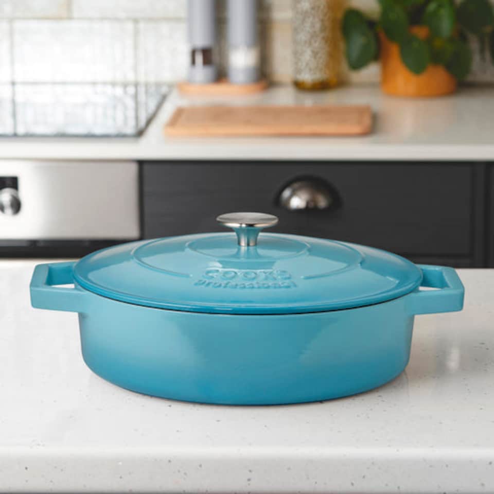 image 1 of Cooks Professional Set of 3 Cast Iron Casserole Dishes 20, 26 & 28cm | Blue | Blue