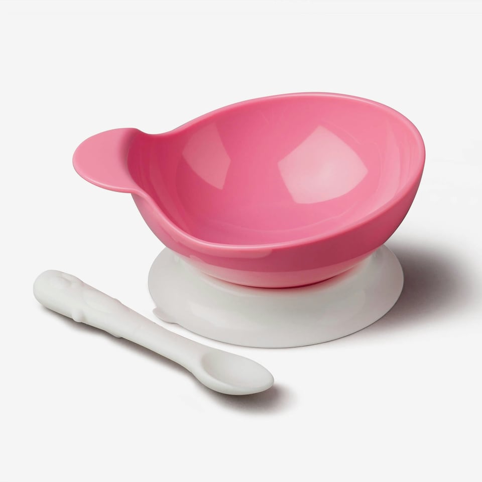 image 1 of Suction Base Baby Bowl & Spoon Set Pink
