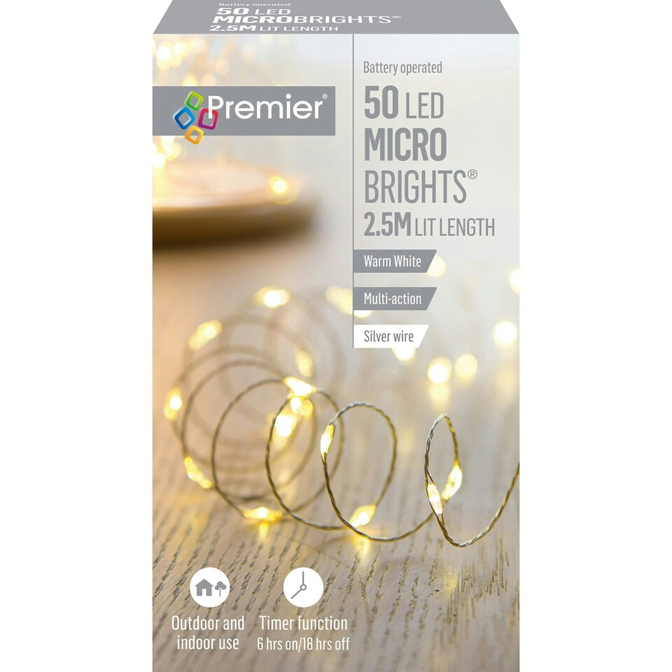 Premier MicroBrights Lights 50 LED Warm White 2.5m