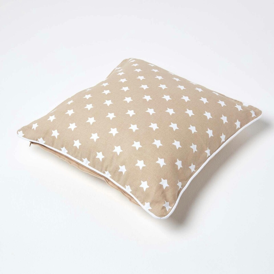 image 1 of Homescapes Cotton Beige Stars Cushion Cover - 45 x 45 cm | Cream | Beige | 45 x 45 cm