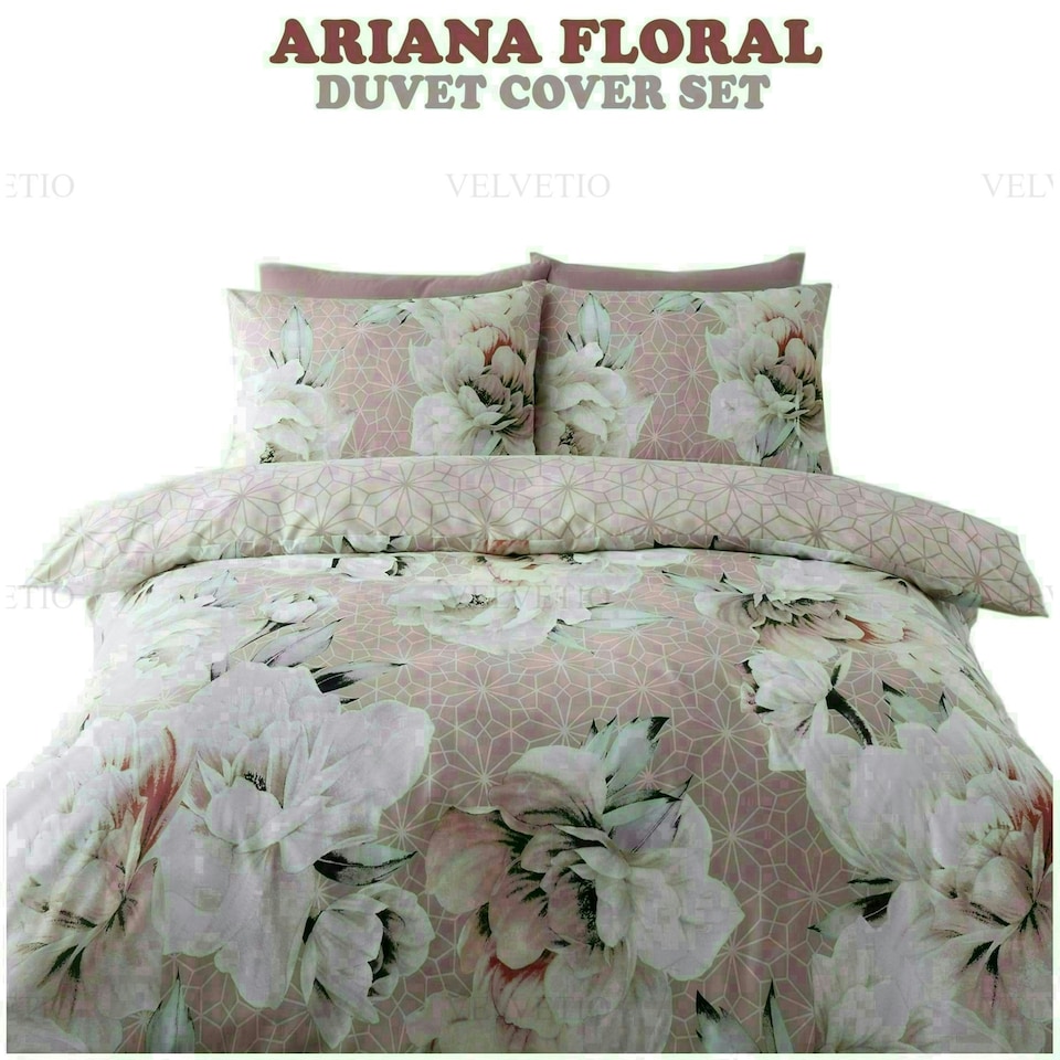 image 1 of Ariana Floral Printed Duvet Cover Set Reversible Polycotton Beddings Pink | Double
