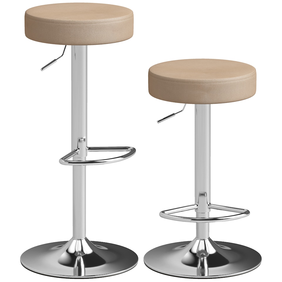image 1 of HOMCOM Bar Stools Set of 2, Height Adjustable Breakfast Bar Chairs | Brown | Brown | 38.5 x 38.5 x 62-84 cm