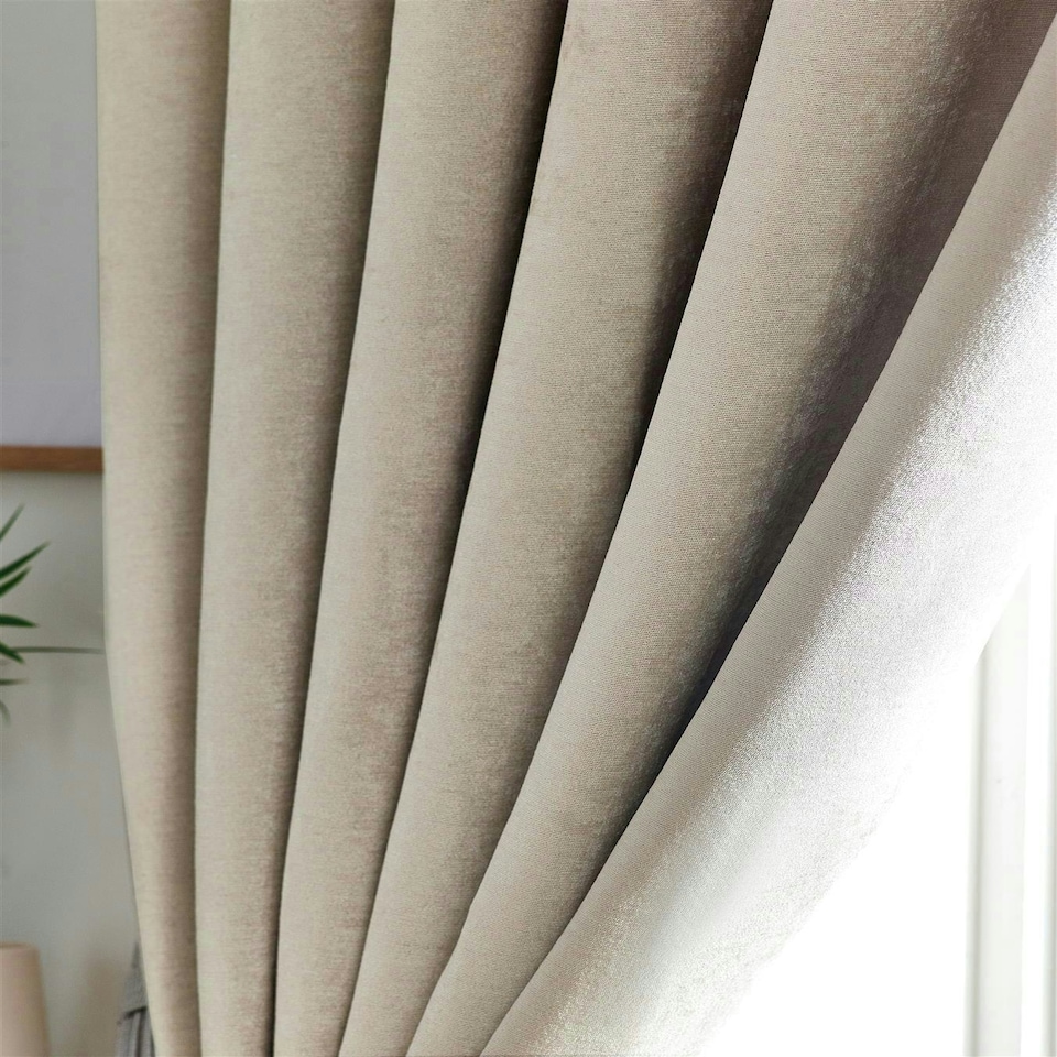image 1 of Chenille Blackout Ring Top Eyelet Curtains - 117cm x 183cm - Cream