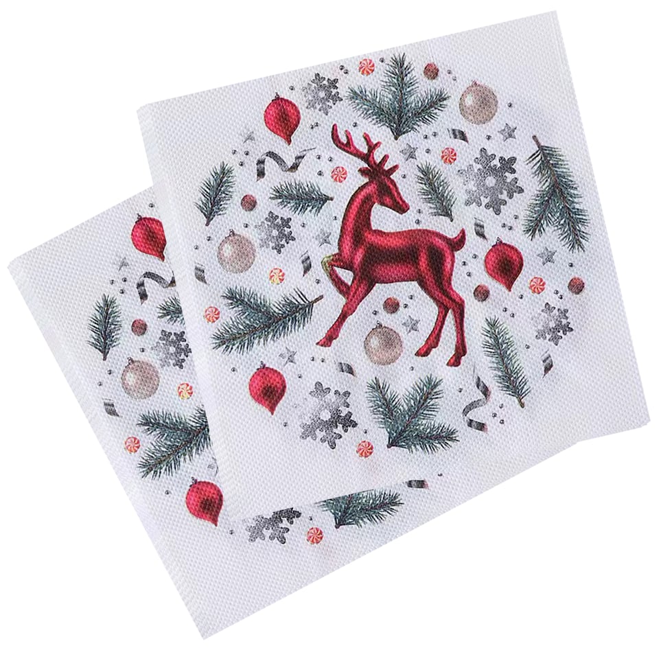 image 1 of 33 x 33cm White 2 Ply Disposable Christmas Dinner Napkins - 20 Pack