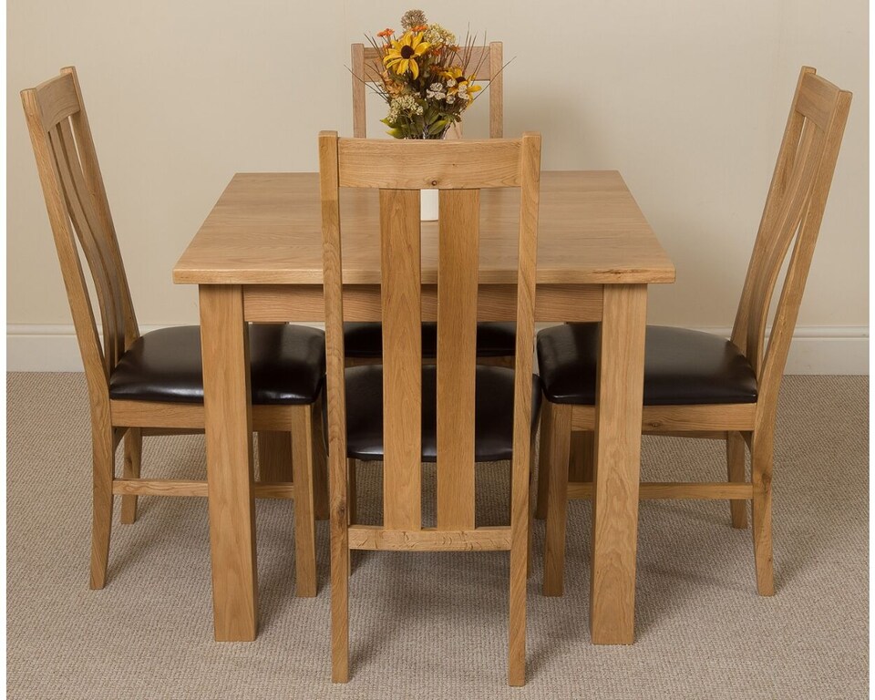 image 1 of Oslo 90 x 90 cm Oak Small Dining Table and 4 Princeton Oak Chairs | Brown | Brown