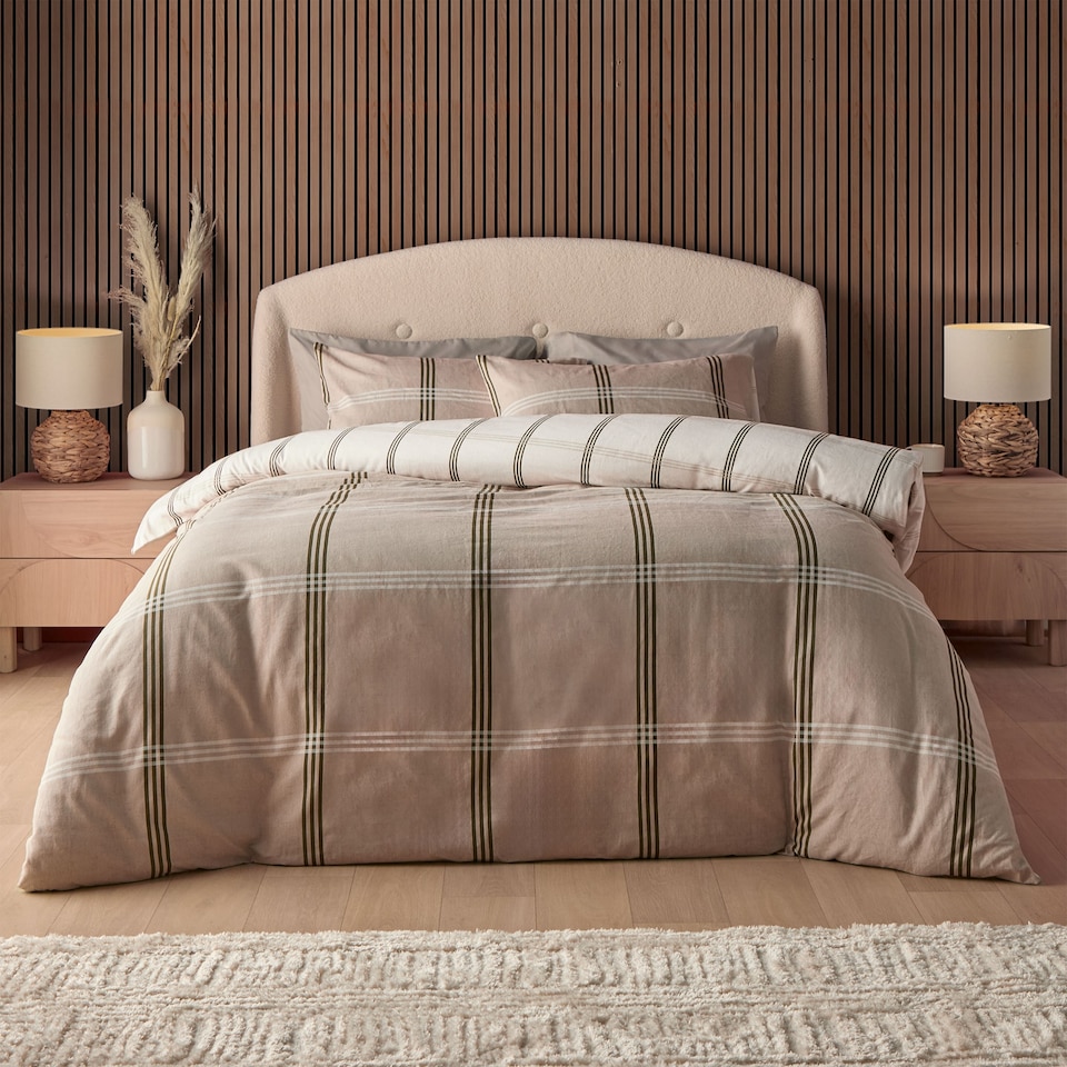 image 1 of Silentnight Brushed Cotton Check Print Duvet Cover Set, Natural