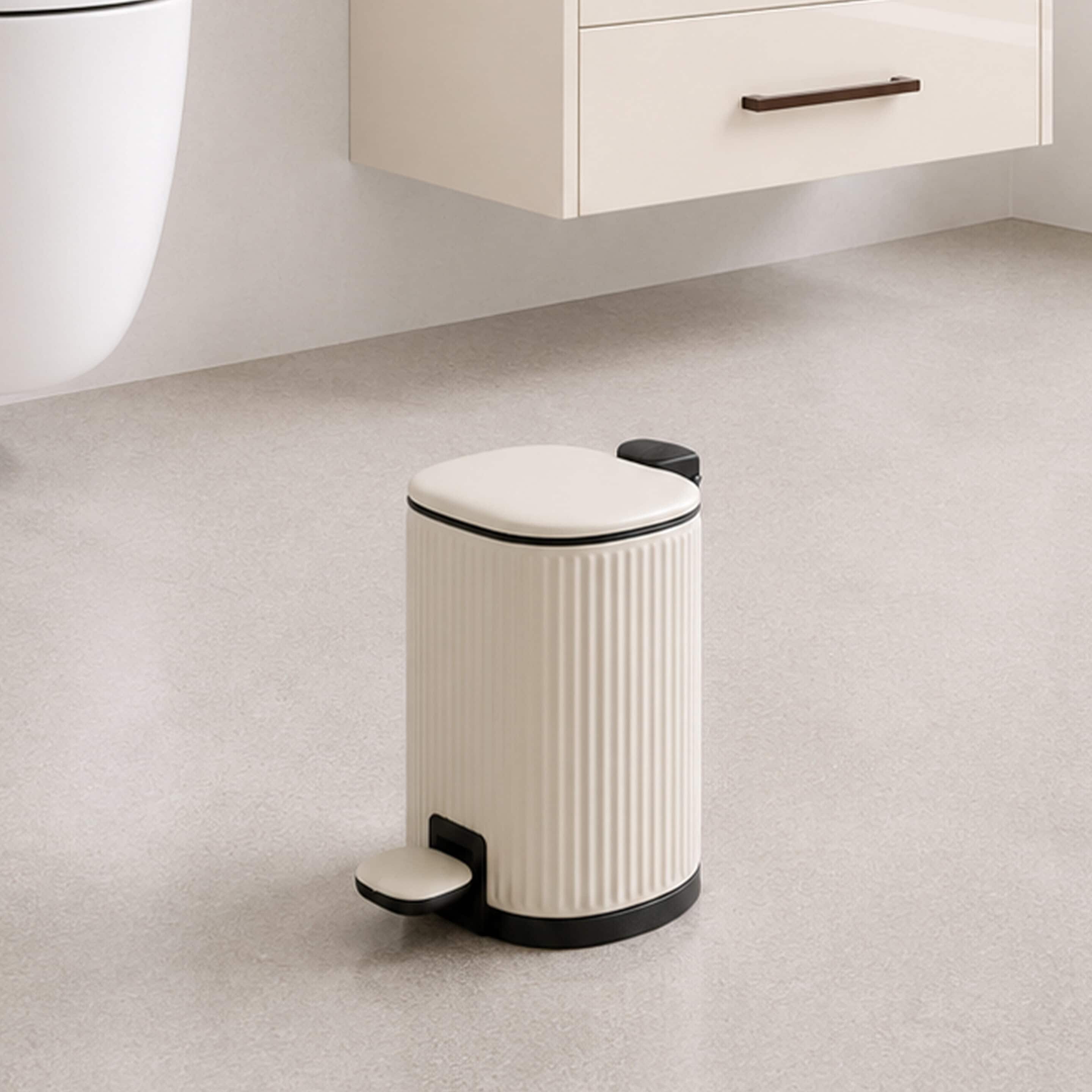 Showerdrape Targa Square Ribbed 3L Soft Close Pedal Bin in Beige