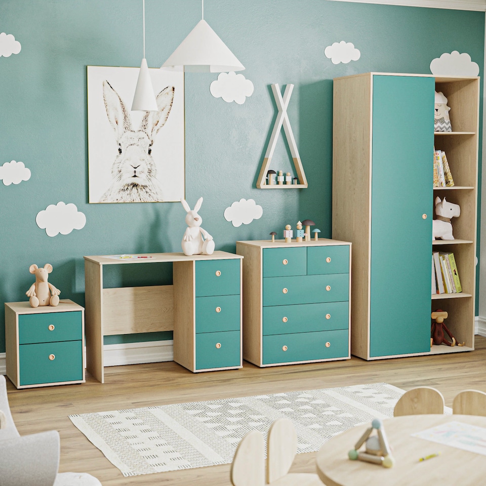 image 1 of Junior Vida Neptune 4 Piece Bedroom Set - Blue & Oak