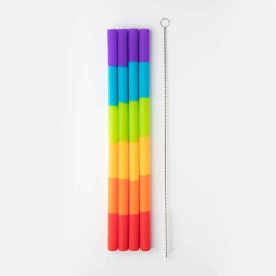 image 1 of Taylor's Eye Witness Set of 4 Rainbow Silicone Reusable Drinking Straws