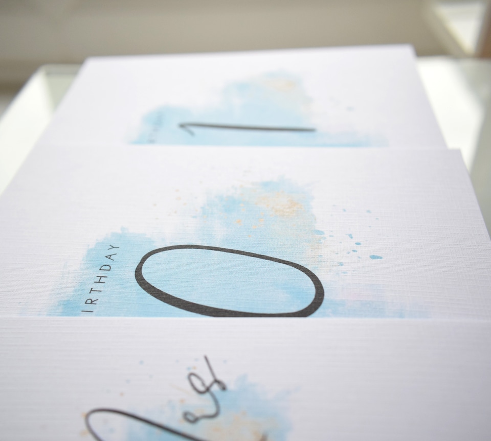 image 1 of Happy Birthday Husband Greeting Card. Minimal Script Watercolour Elegant Luxury
