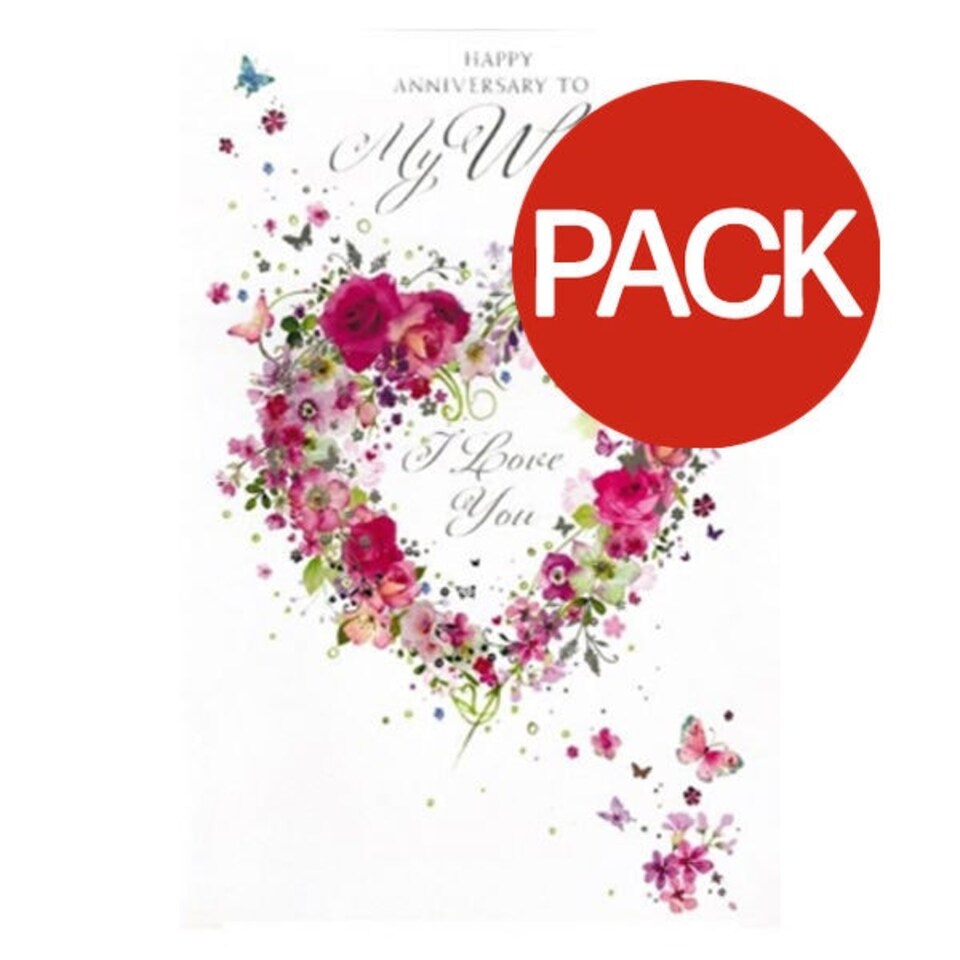Simon Elvin Happy Anniversary To My Wife Greetings Card (Pack of 6) - White/Multicoloured - One Size