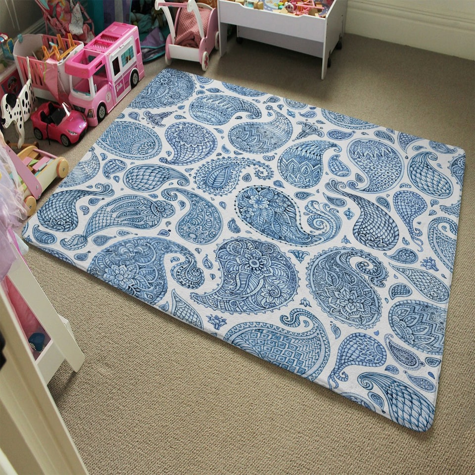 image 1 of Blue and White Bo Ho world (Rug) Blue | Large: 140x200cm