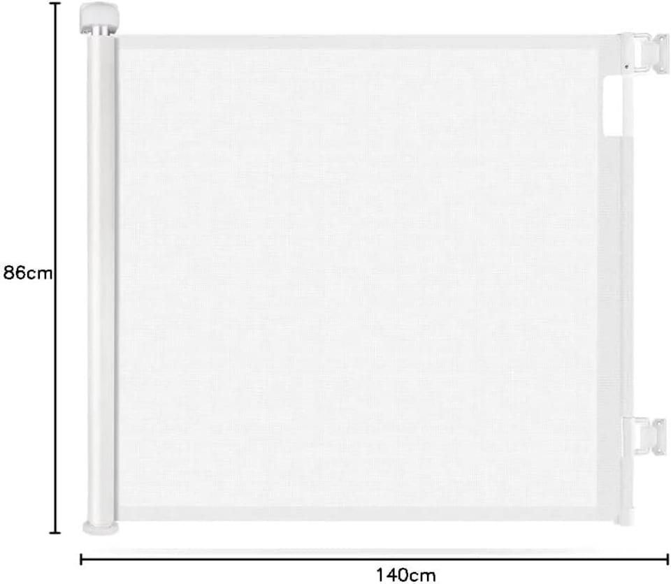 image 1 of S&D, Retractable Baby Gate 86cm x 140 cm Stair Safety Gate Roll for Babies and Pets, Extendable Barrier Gates (White)
