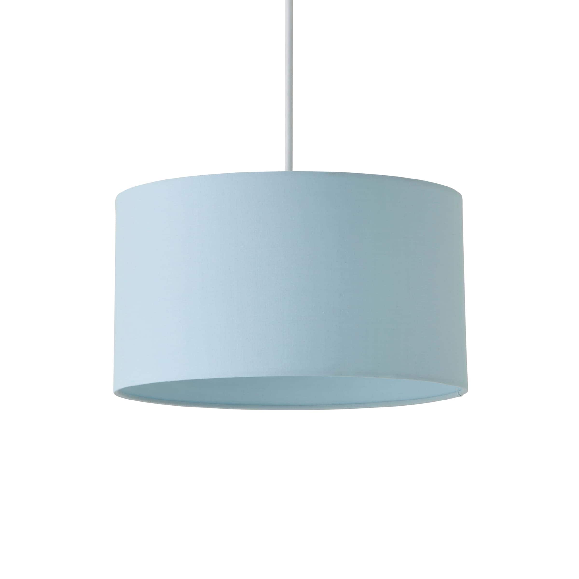 ValueLights Reni Duck Egg Blue Fabric Easy Fit Drum Ceiling Lamp Shade with Bulb | Size: Medium