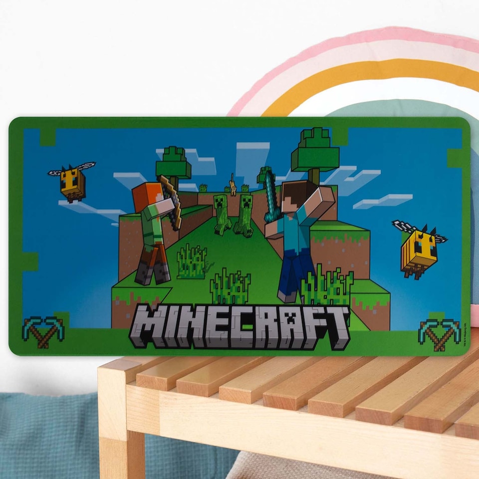 image 1 of PMS Minecraft Desk Mat Multicoloured Gaming Mat - 35cm x 80cm