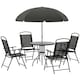 image 1 of Outsunny 6 Piece Garden Dining Set with Umbrella, Patio Sets with Parasol with 4 Folding Dining Chairs & Round Tempered Glass Table, Black