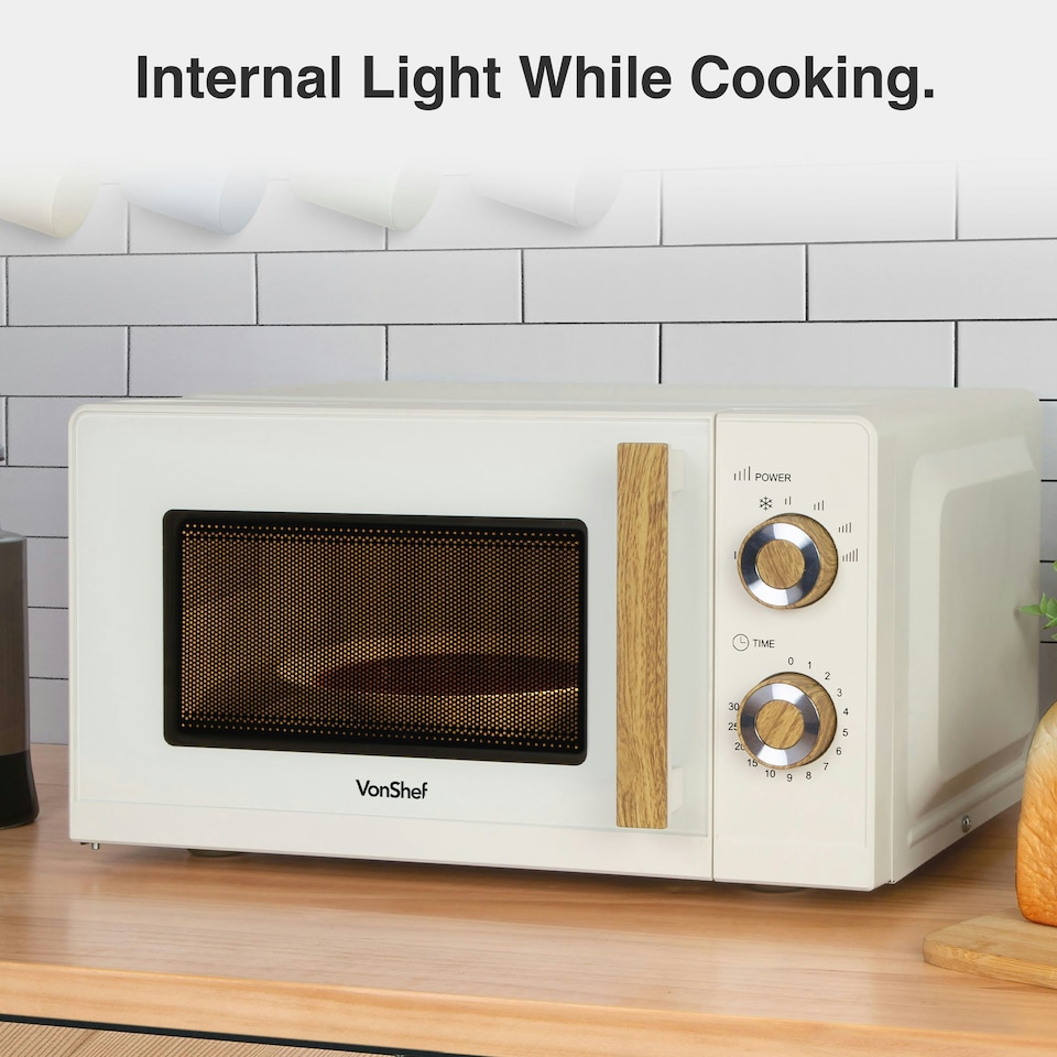 image 1 of VonShef Nordic Microwave 20L 700W Cream & Wood