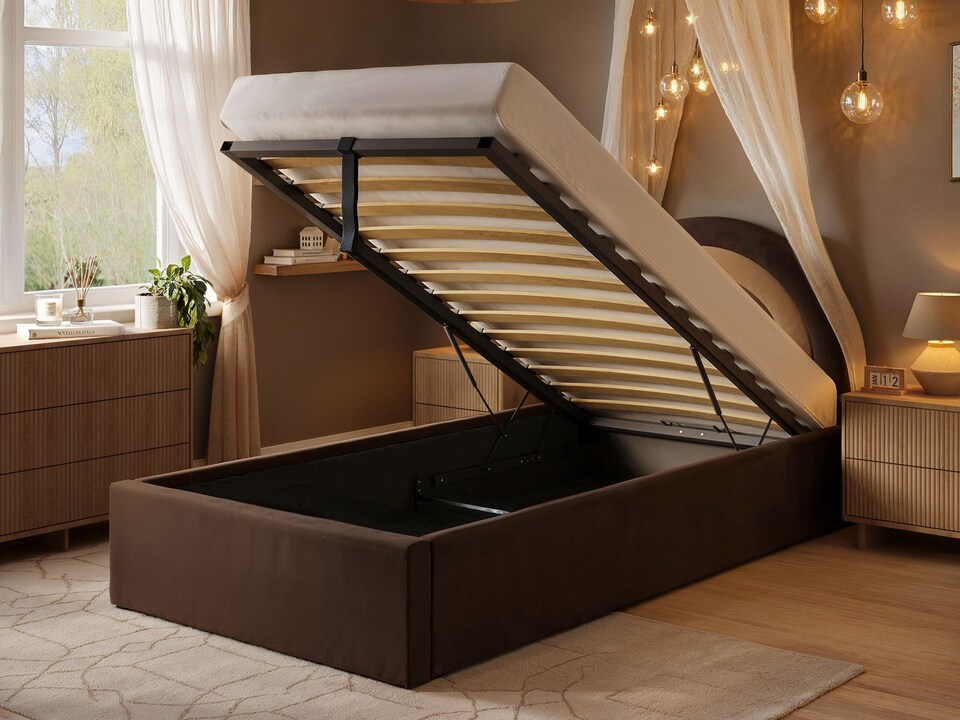 image 1 of Flair Ava Single Velvet Ottoman Bed Brown
